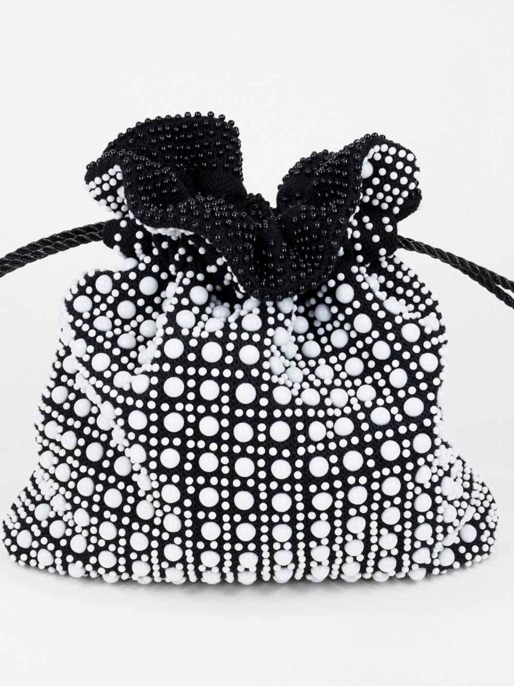 Reversible Reticule Black White beads vintage 70s retro wristlet pouch graphic